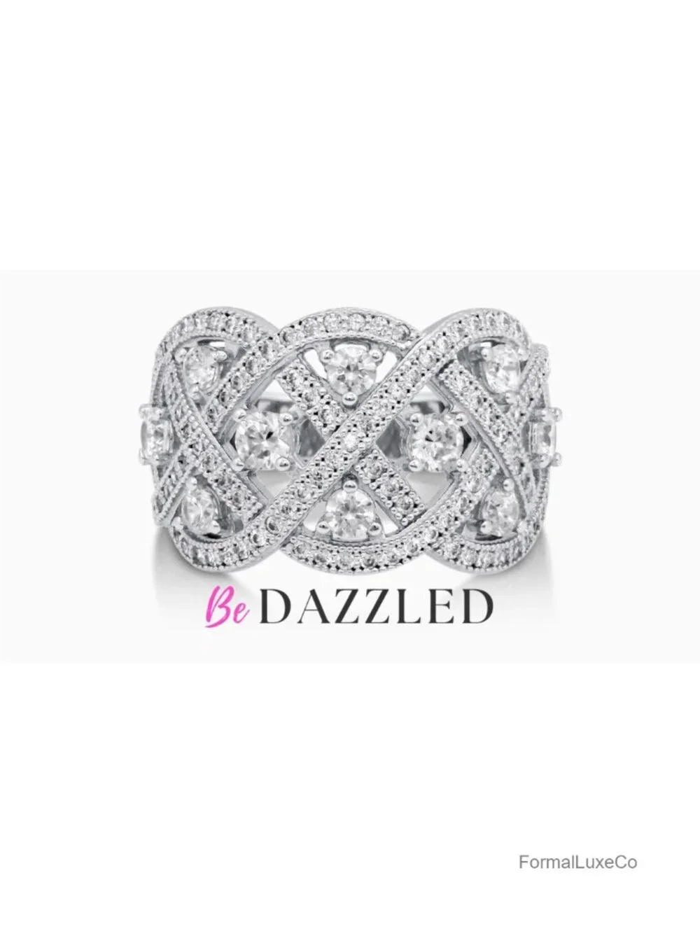 Sterling Silver Woven Art Deco Statement Ring Cubic Zirconia CZ, Nickel Free